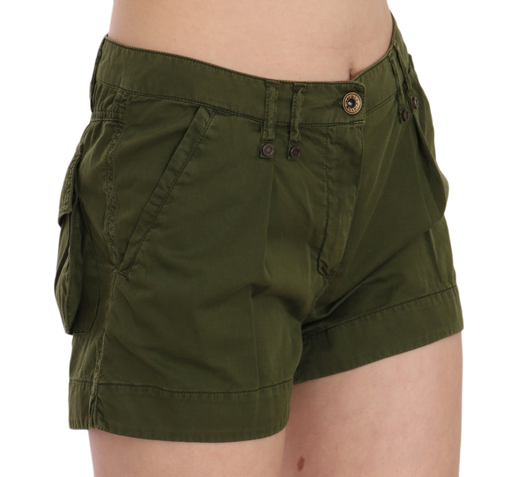 Green Mid Waist 100% Cotton Mini Shorts