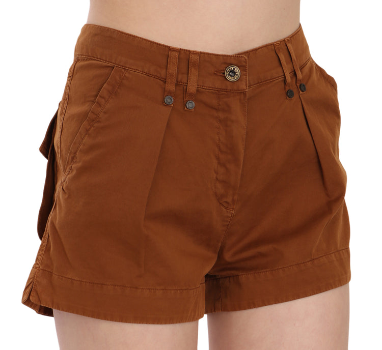 Brown Mid Waist Cotton Denim Mini Shorts