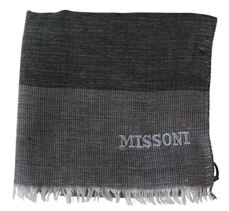 Gray Striped Wool Unisex Neck Wrap Fringes Scarf
