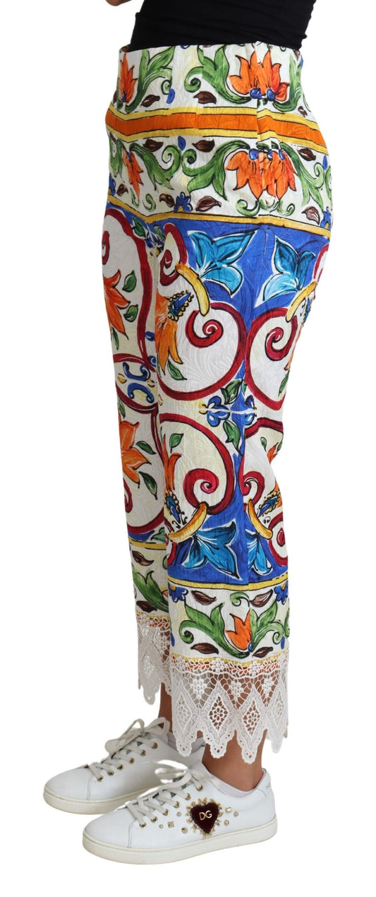 Multicolor Majolica Print Trouser Cotton Pants