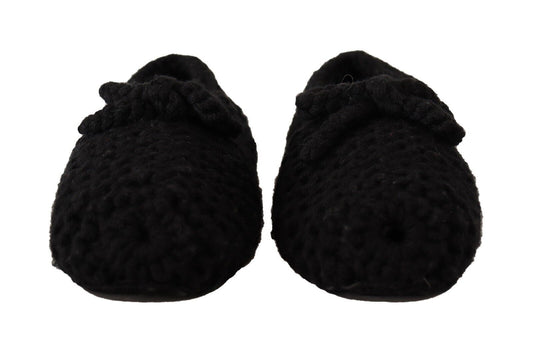 Black Slip On Ballerina Flats Wool Knit Shoes