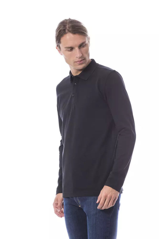 Black Cotton Men Polo Shirt Long Sleeve