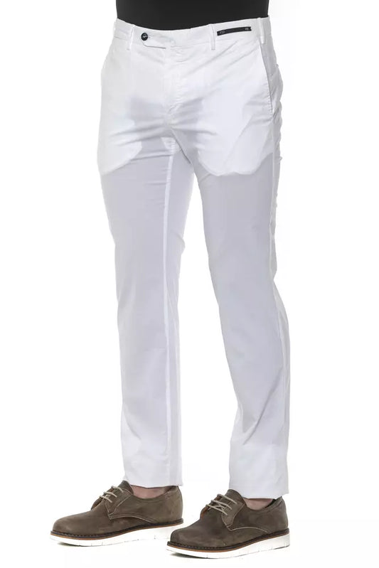 White Cotton Men Slim Trouser