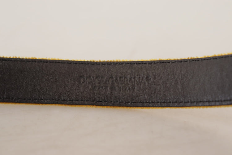 Mustard Velvet Gold Logo Engraved Metal Buckle Belt