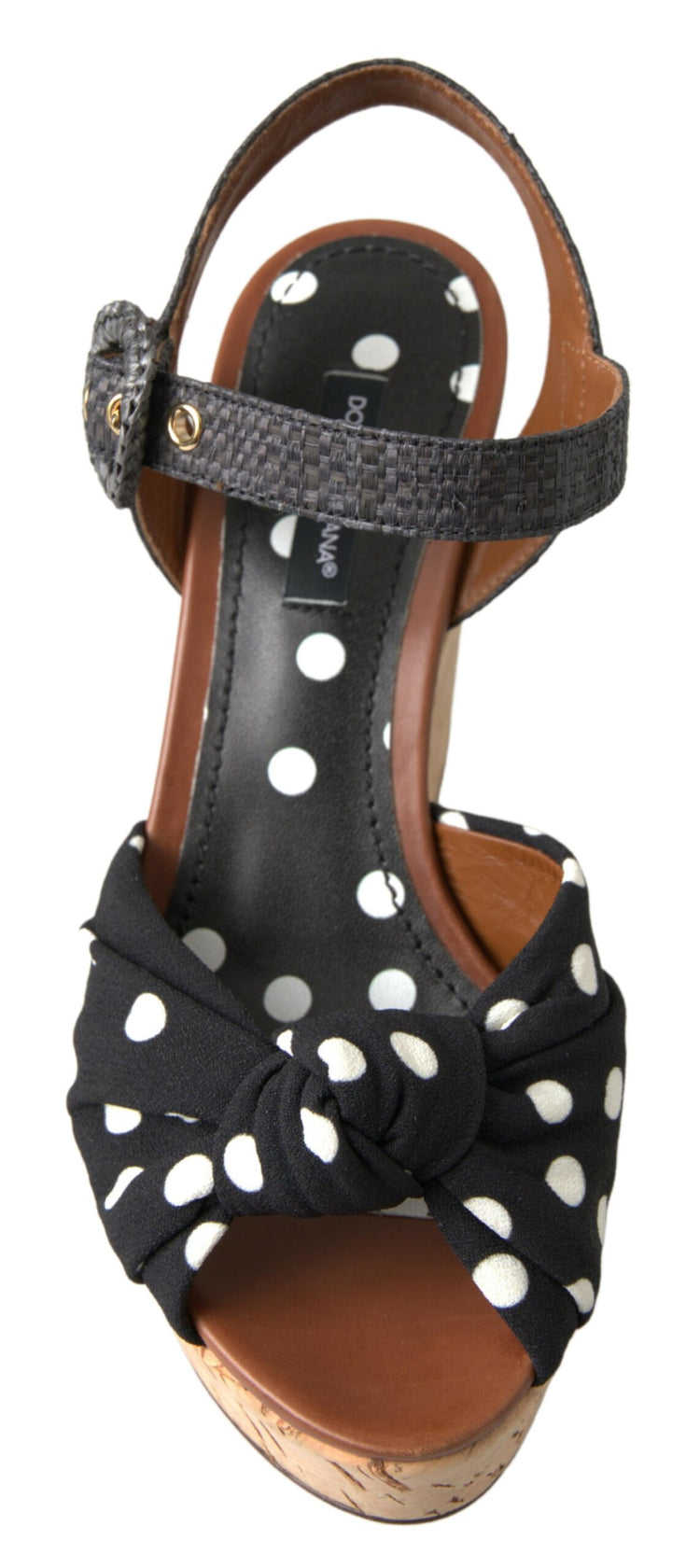 Black Wedges Polka Dotted Ankle Strap Shoes Sandals