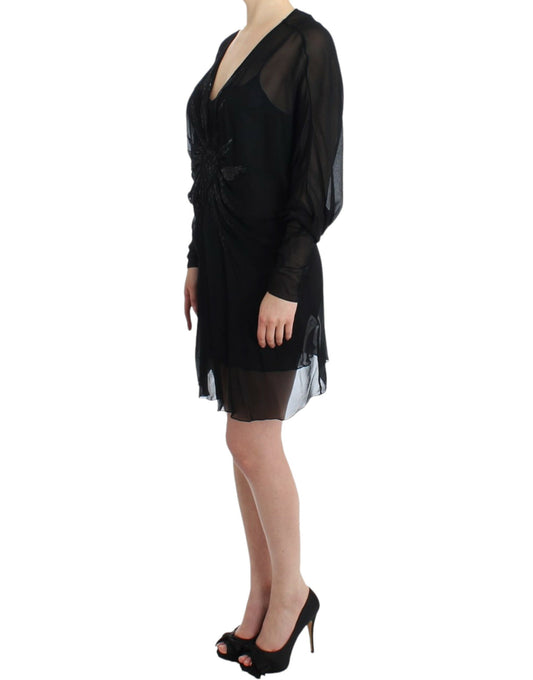 Black long sleeve silk dress