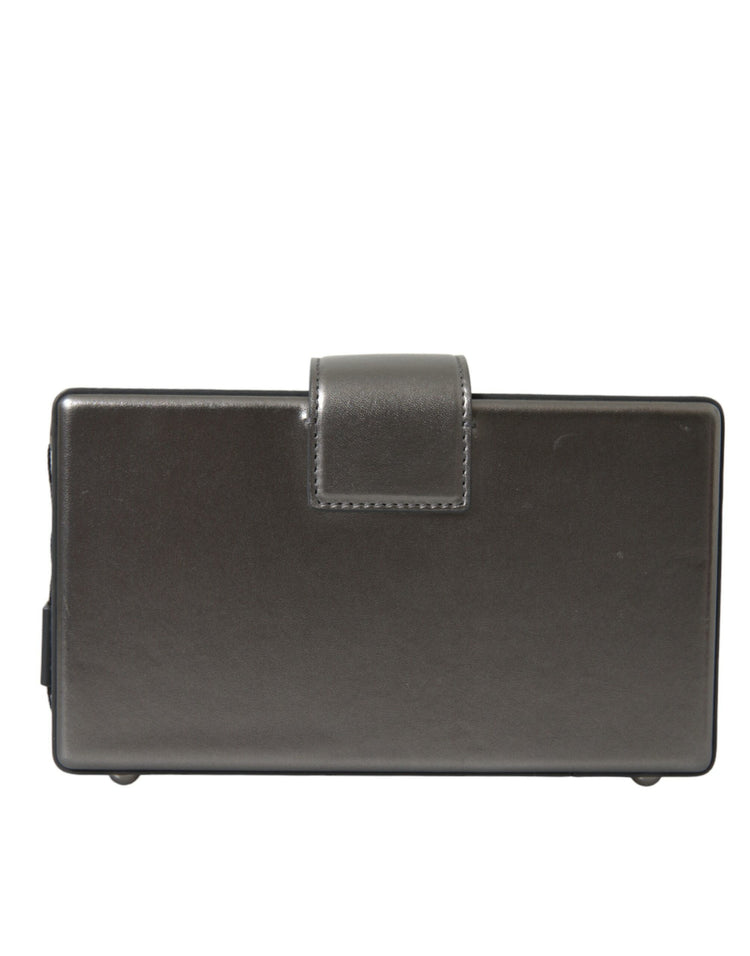 Metallic Gray Calfskin Leather DG BOX Shoulder Bag