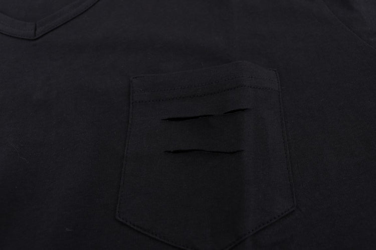 Blue Cotton V-neck T-Shirt