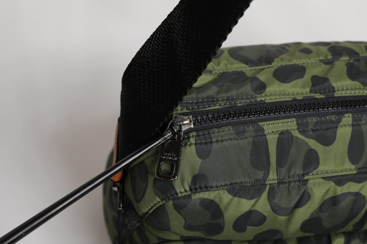 Green Polyester Leopard Print Shell Messenger Bag