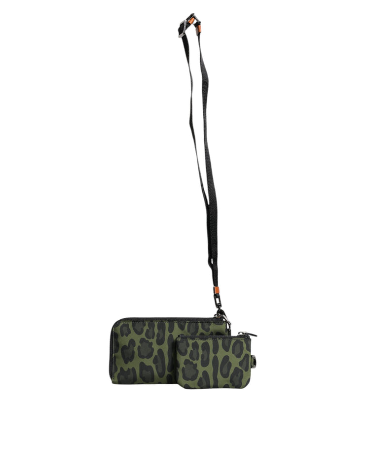 Green Leopard Leather Logo Plaque Multifunctional Kit Bag