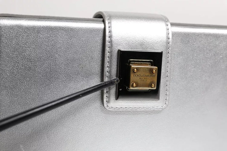 Metallic Silver DG BOX Leather Shoulder Strap Bag
