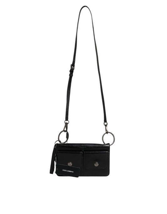 Black Leather Logo Purse Shoulder Crossbody Bag
