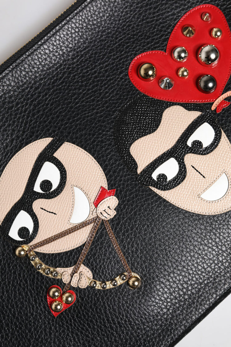 Black #DGFamily Embellished Leather Clutch Bag