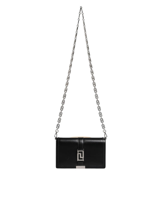 Black Calfskin Leather Chain Strap Shoulder Crossbody Bag