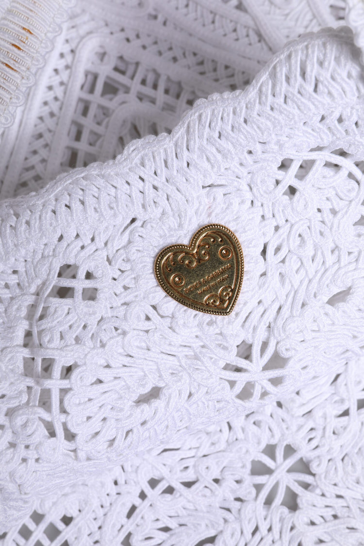 White Cordonetto Lace Beatrice Tote Shopping Bag