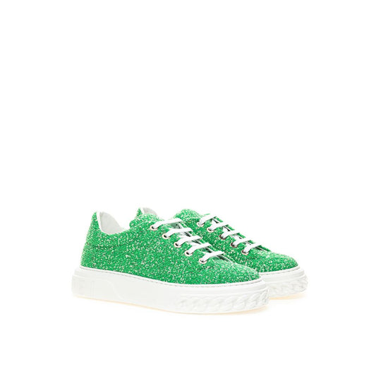 Green Fabric And Leather Athletic Sneakers