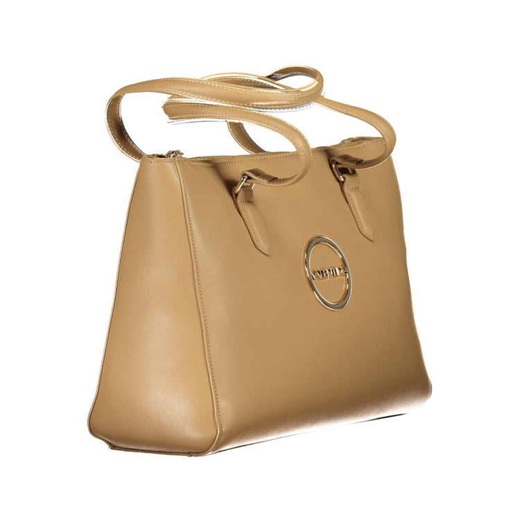 Beige Polyurethane Women Handbag