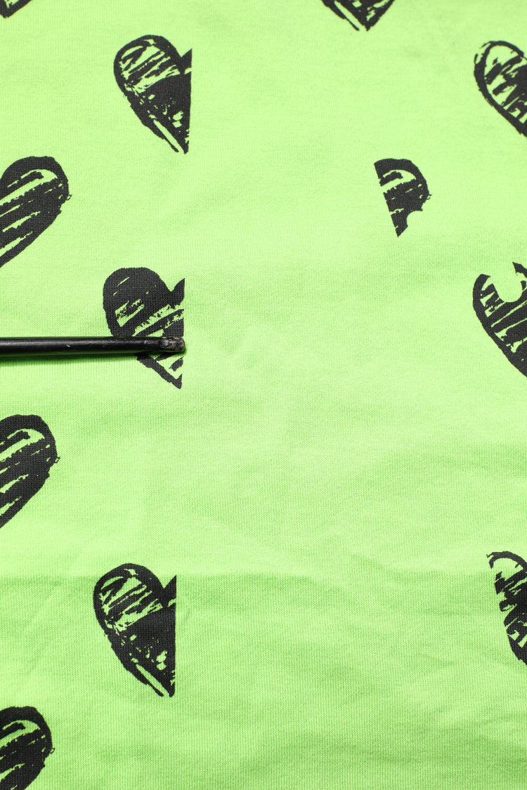 Green Heart Print Cotton Crew Neck T-shirt