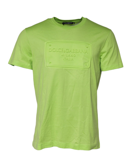 Green Embossed Logo Cotton Crew Neck T-shirt