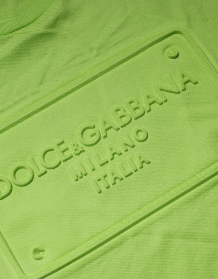 Green Embossed Logo Cotton Crew Neck T-shirt