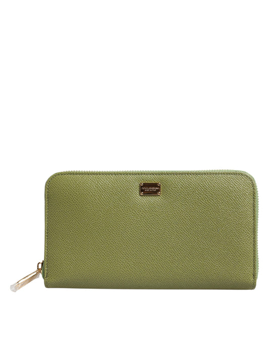Green Leather Logo Plaque Zip Around Continenta Wallet