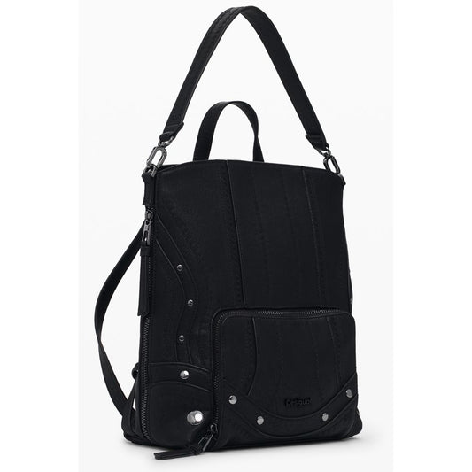 Black Polyurethane Women Mini Backpack