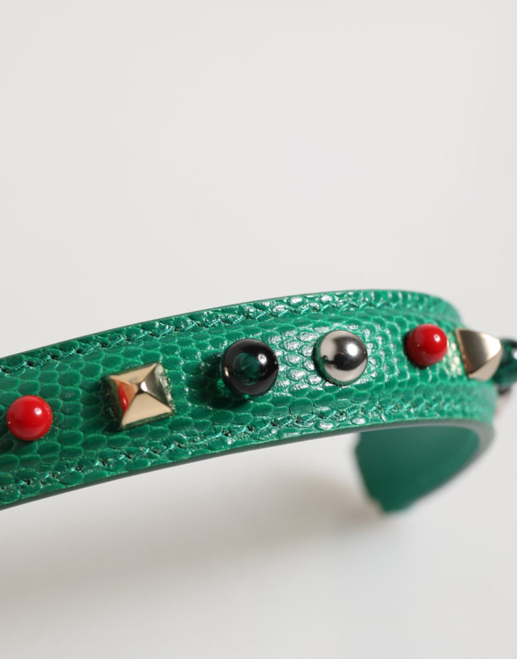 Green Embellished Leather Bag Handle Women Shoulder Strap