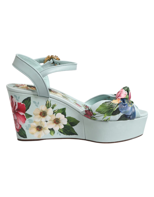 Green Floral Ankle Strap Wedge Sandals Shoes