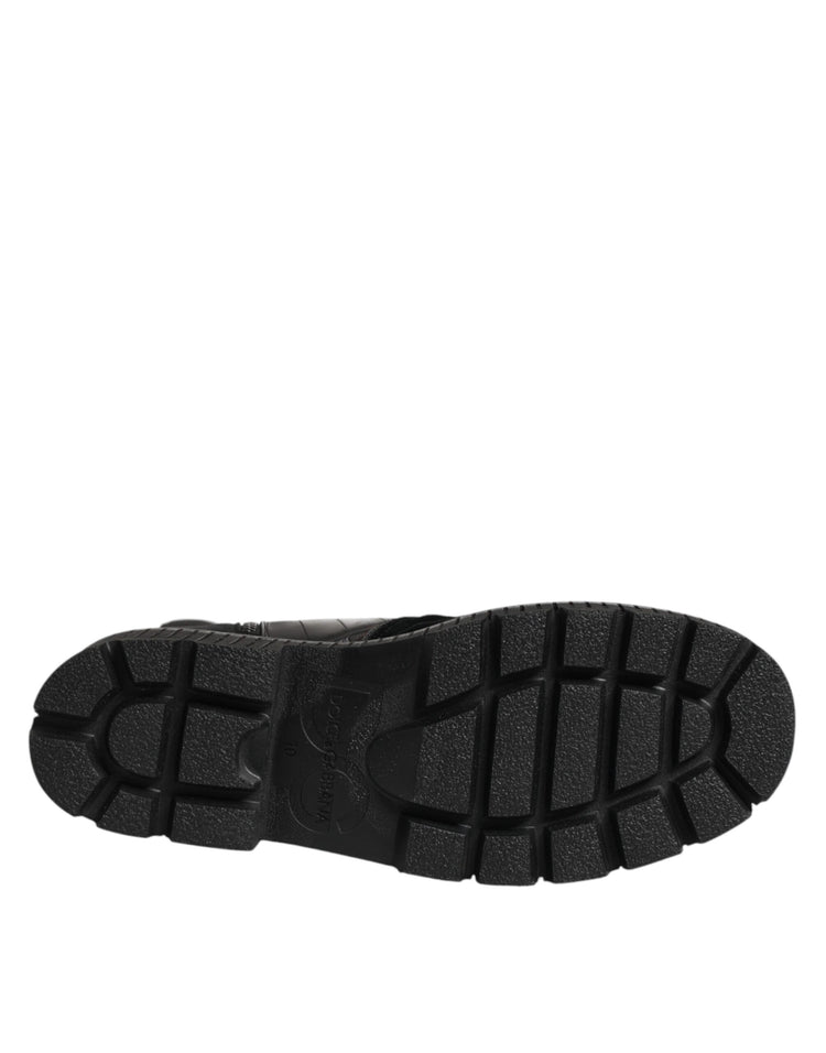 Black Patchwork Leather Mid Calf Boot Shoes