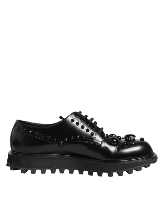 Black Leather Studded Men Formal Derby Shoes