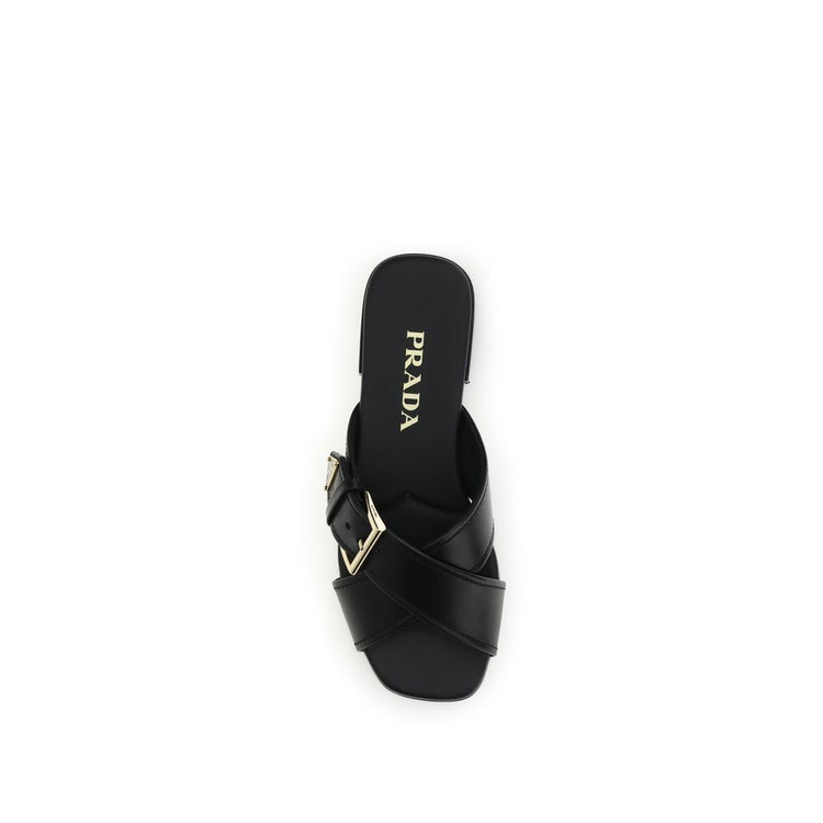 Black Calf Leather Bos Taurus Flat Sandals