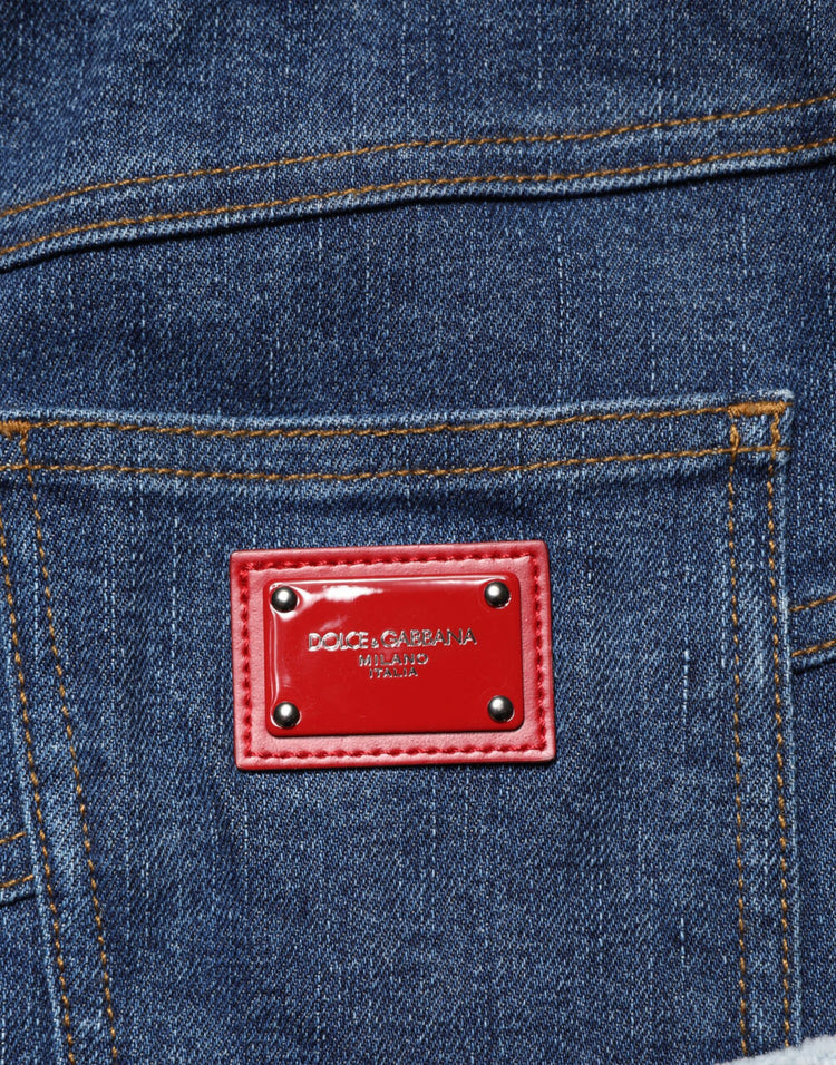 Blue Patchwork Layered Denim Midi Skirt