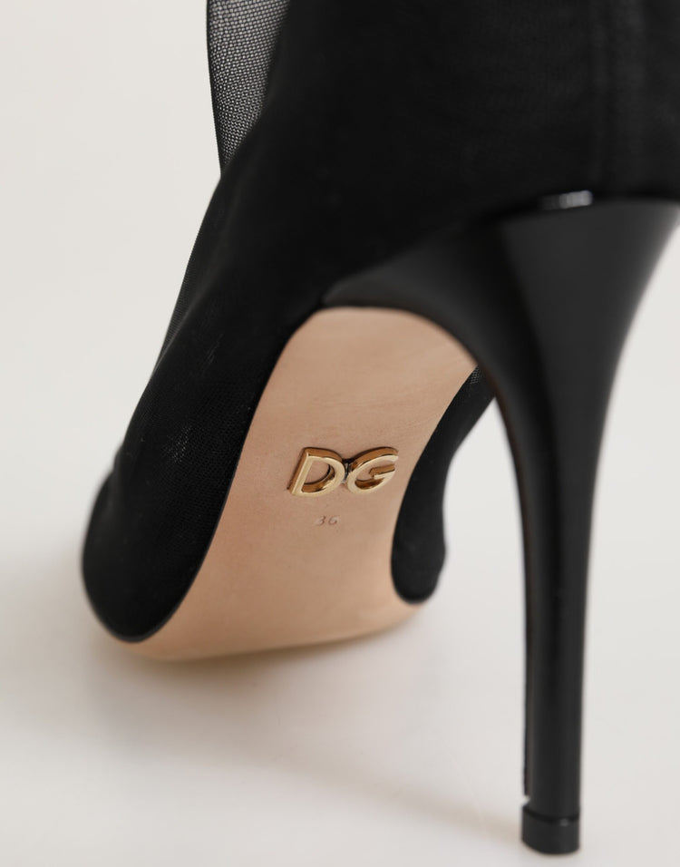 Black Nylon Stretch Mesh Sock Boots Shoes