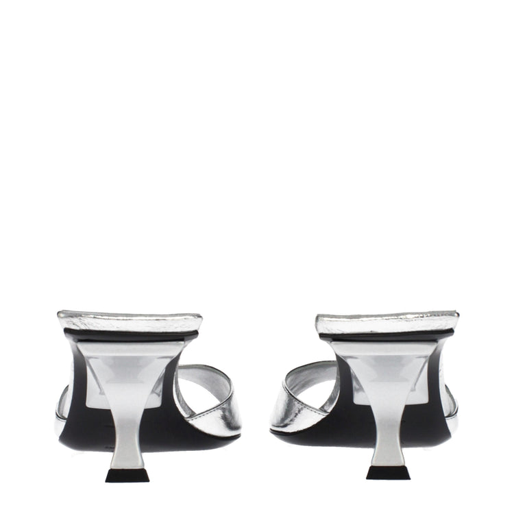 Gray Leather Flat Sandals