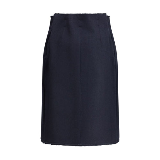 Blue Fleece Wool Midi Skirt