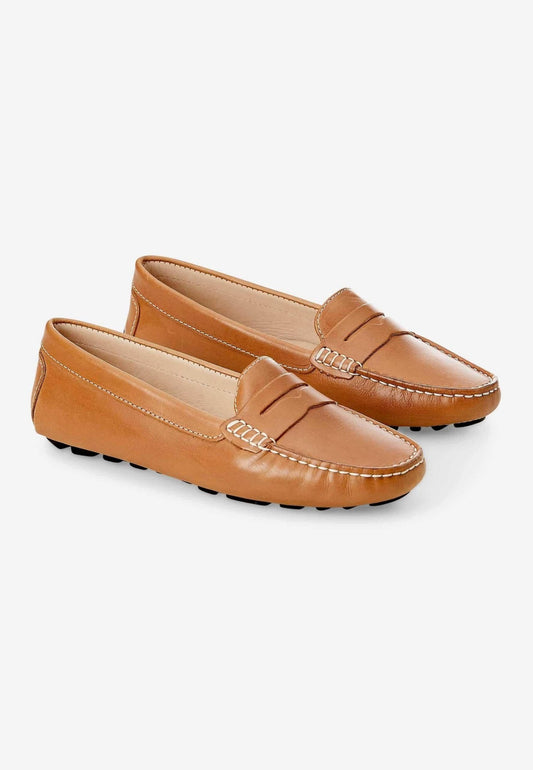 Beige Calf Leather Penny Loafers – Women’S Classic Driving Shoes