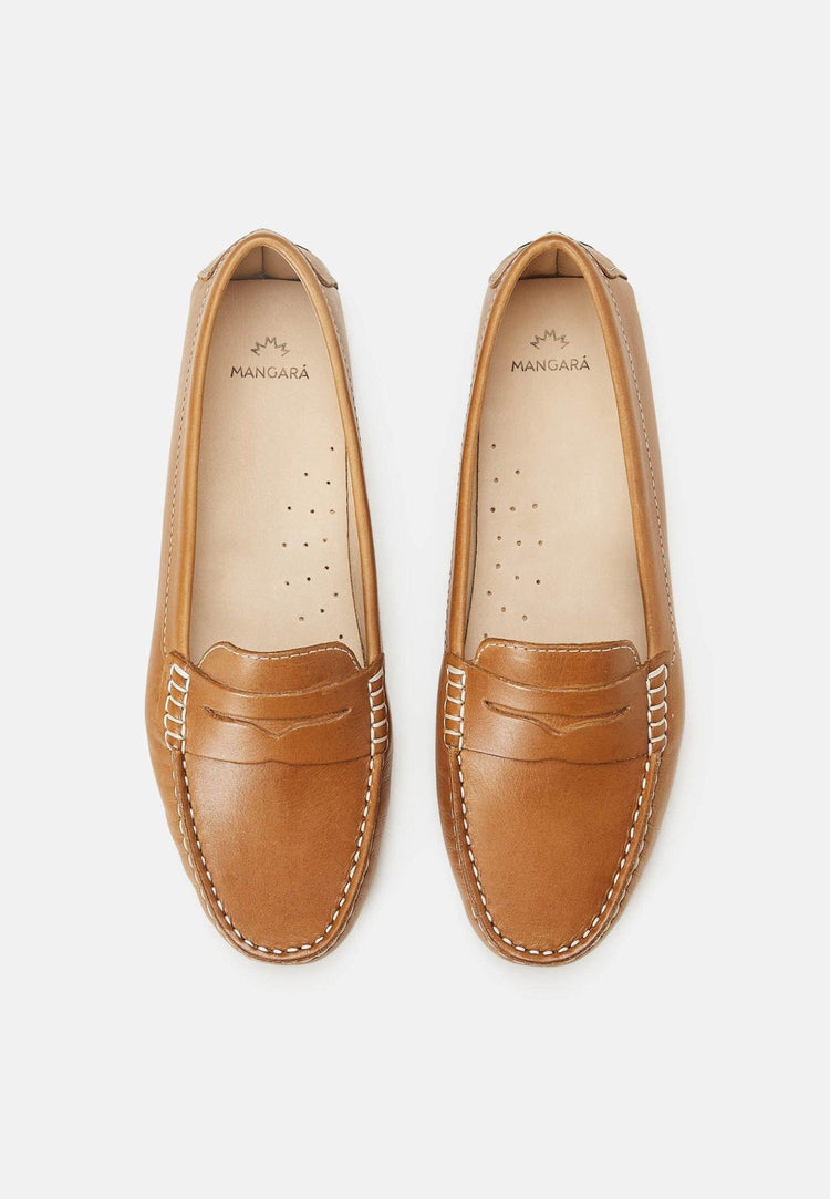 Beige Calf Leather Penny Loafers – Women’S Classic Driving Shoes