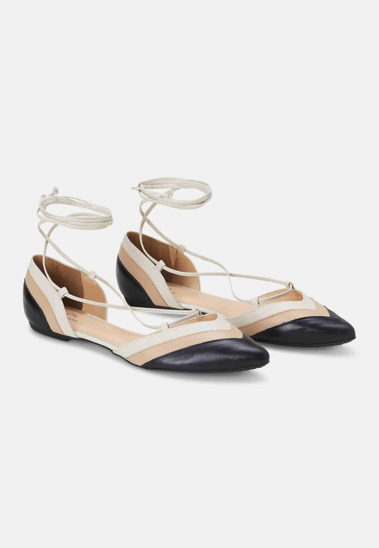 Beige Calf Leather Sandals Cereja – Women’S Summer Flat Tie-Up Shoes