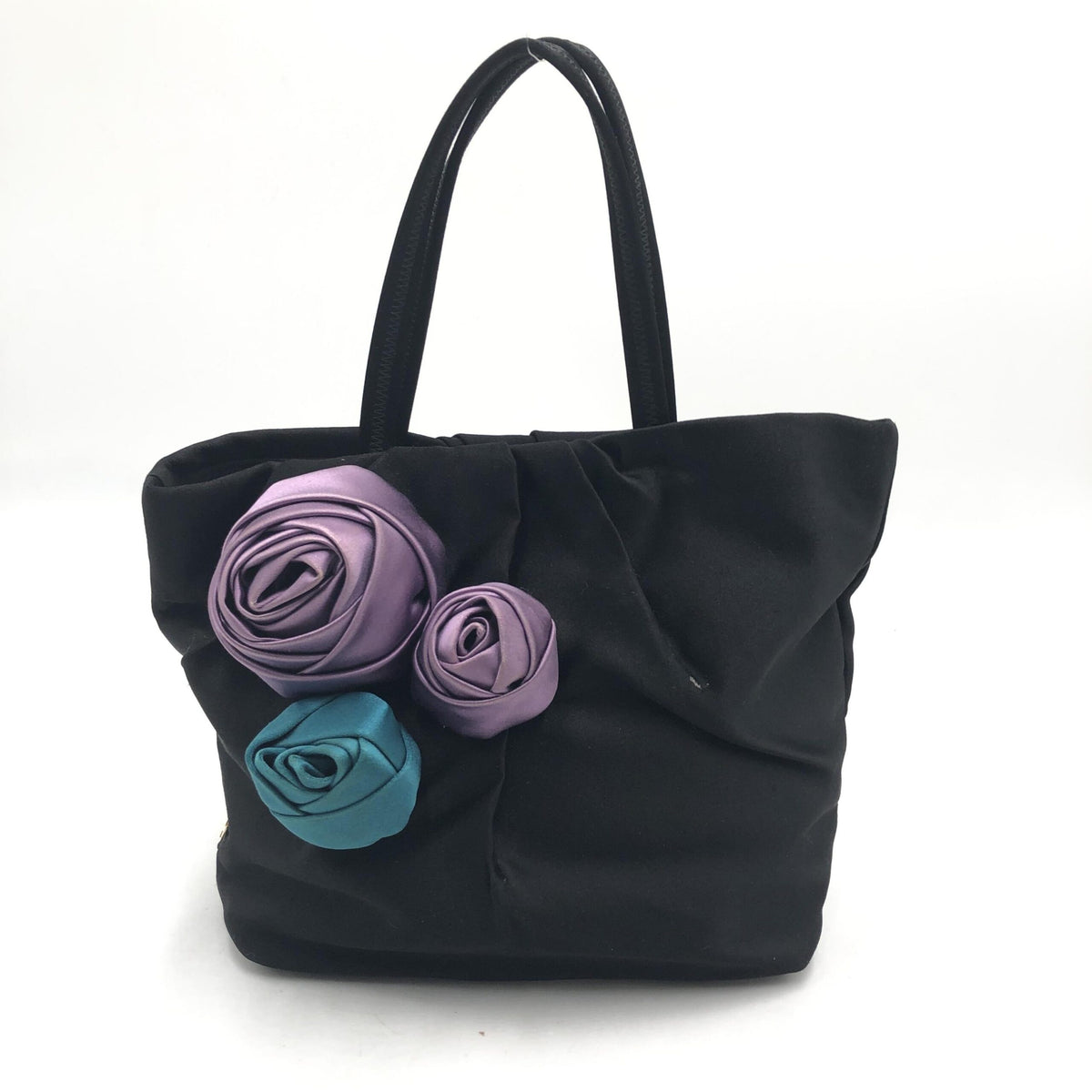Black Handbag With Colorful Satin Roses