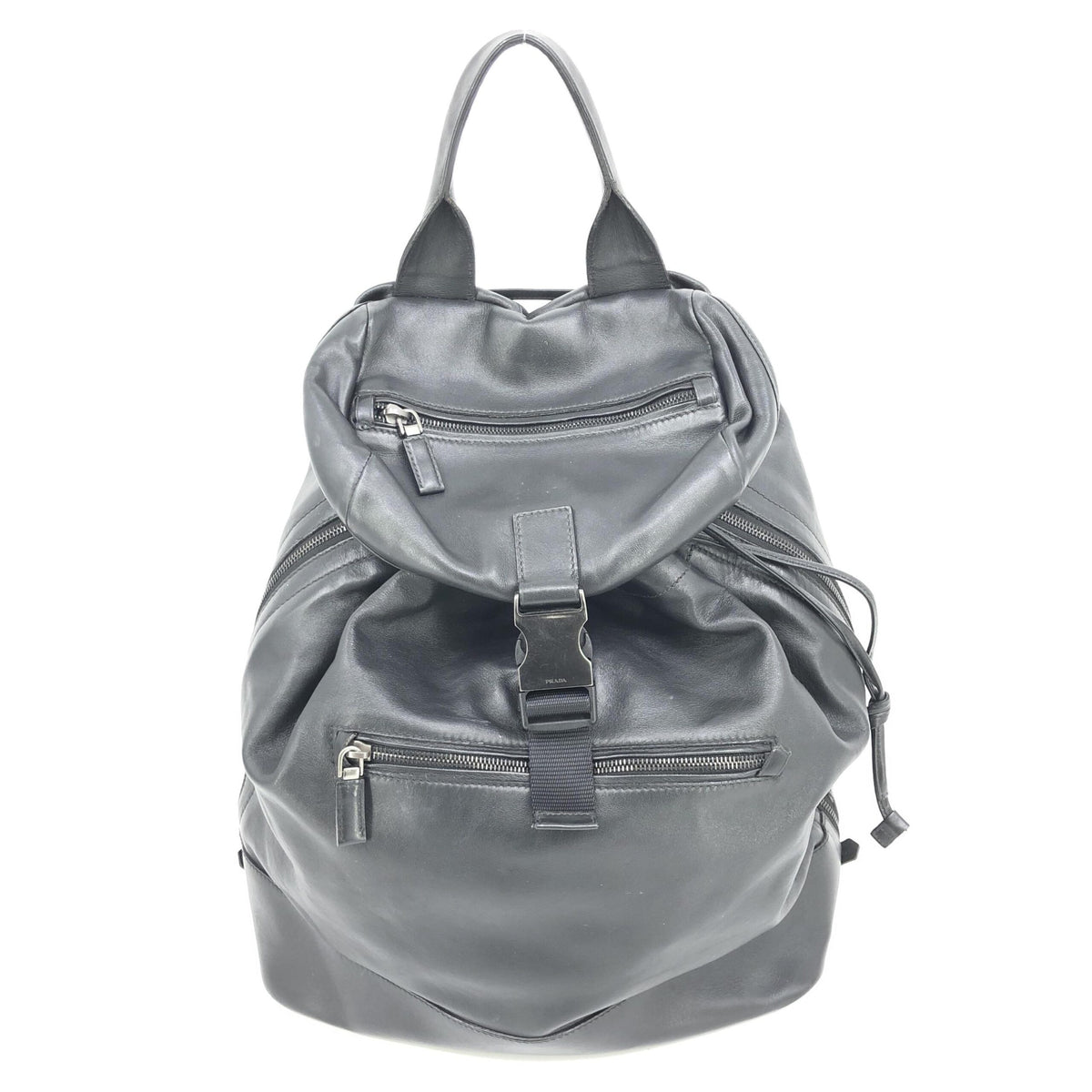 Black Leather Drawstring Backpack