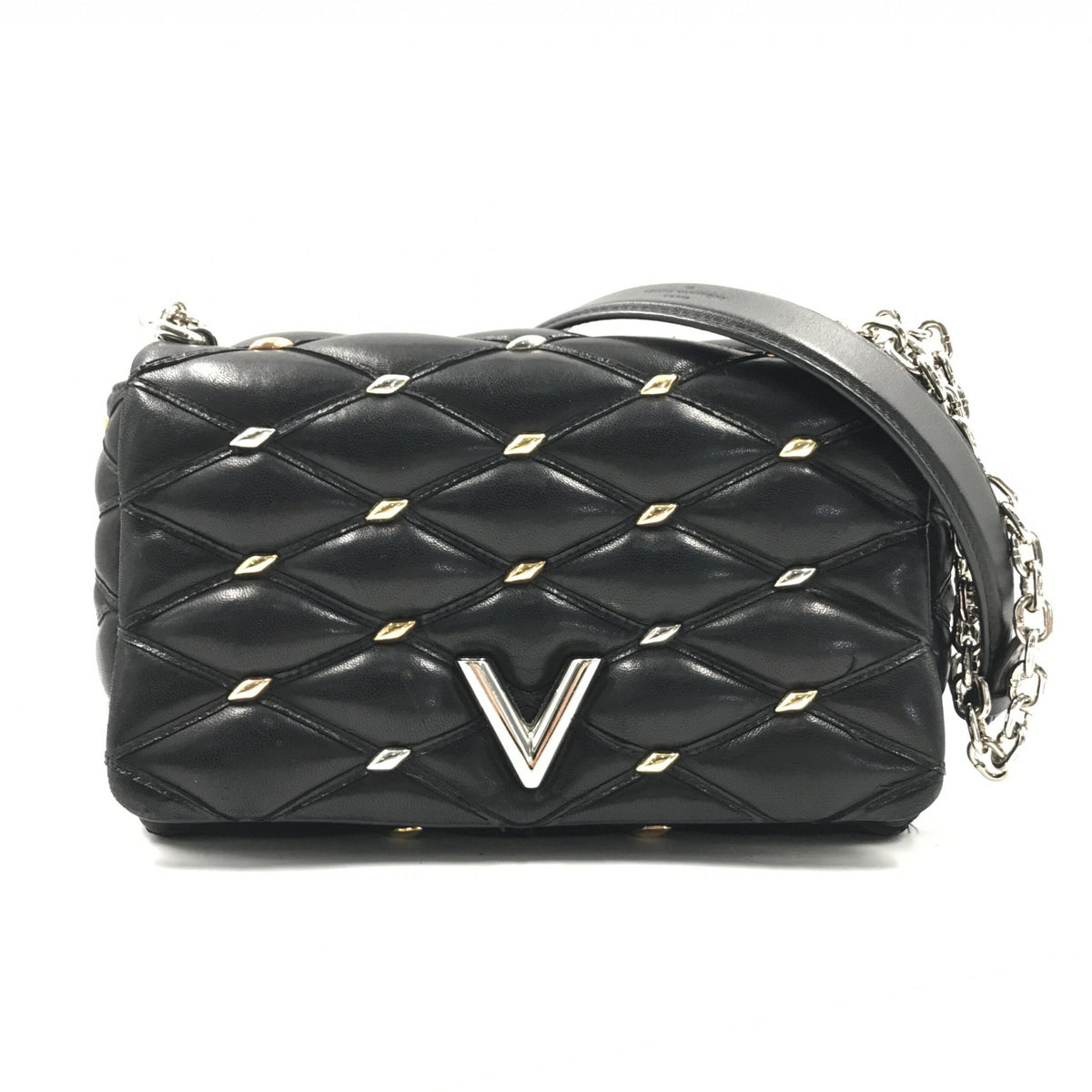 Black Quilted Studded Leather GO-14 Malletage PM Bag