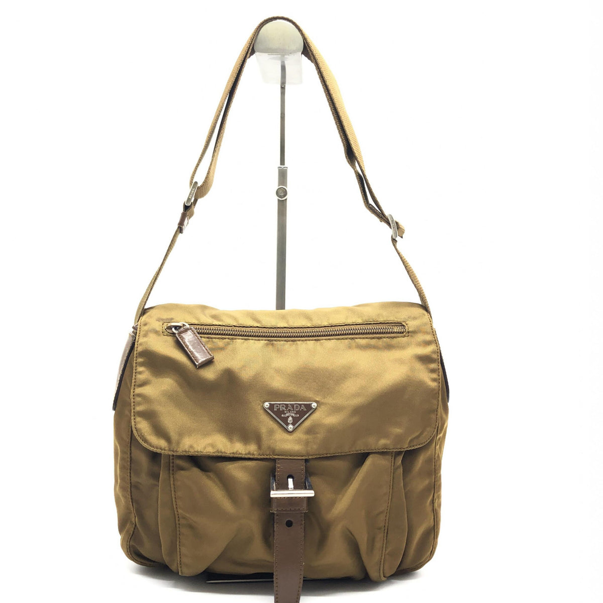 Brown Nylon Shoulder Bag With Logo