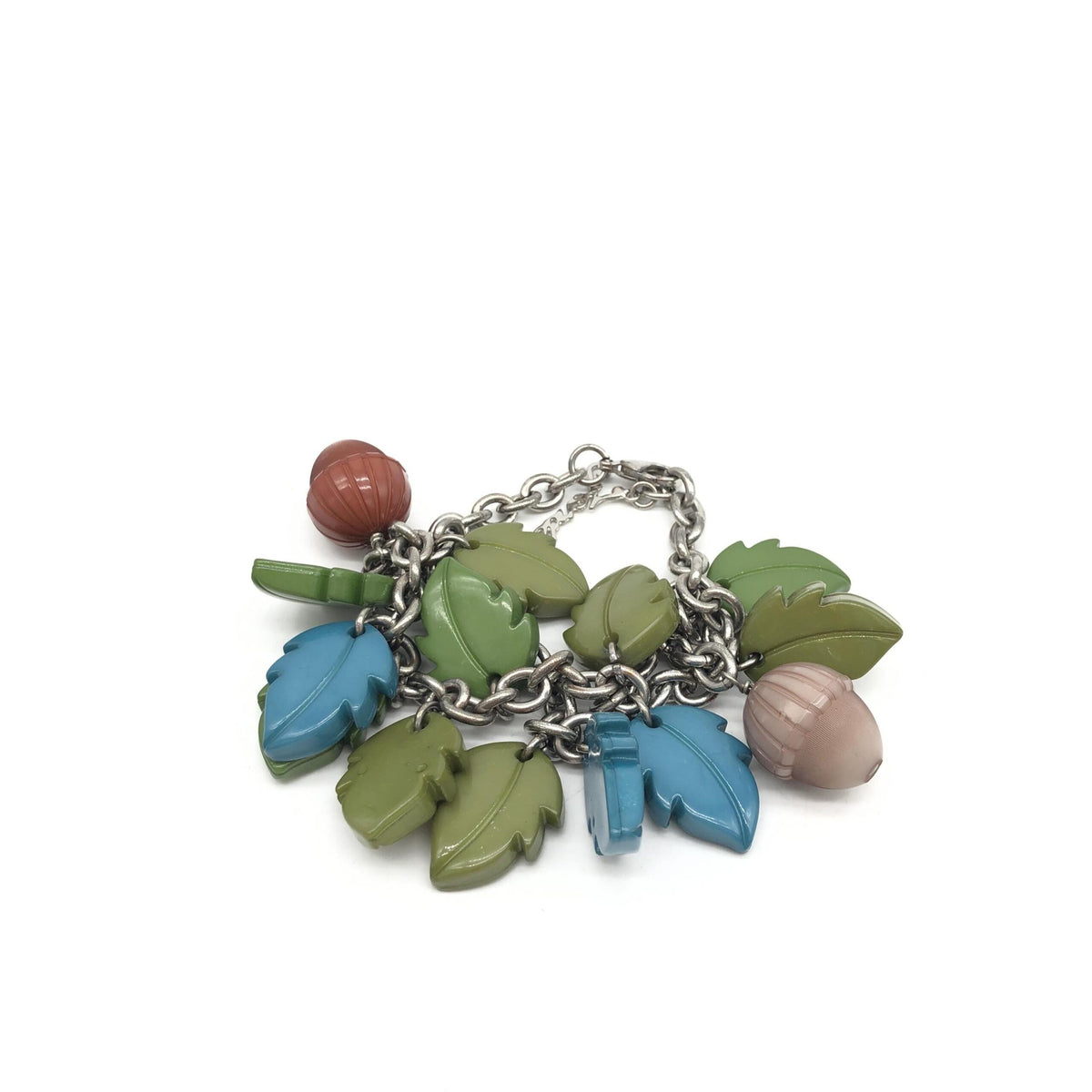 Colorful Leaf And Acorn Charm Bracelet
