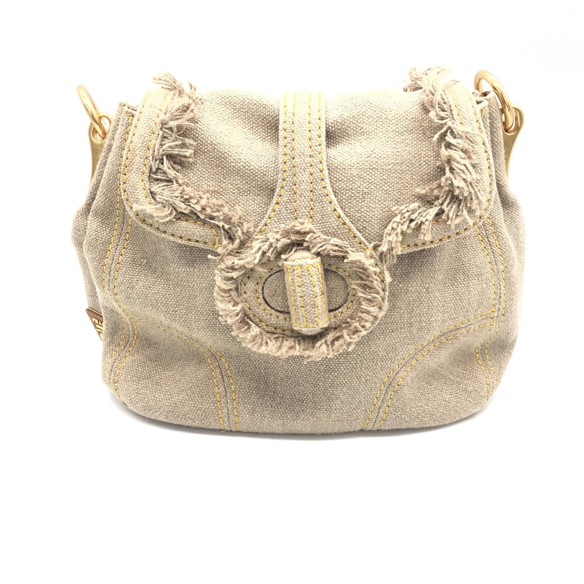 Fringe Canvas Crossbody Handbag With Gold Accents