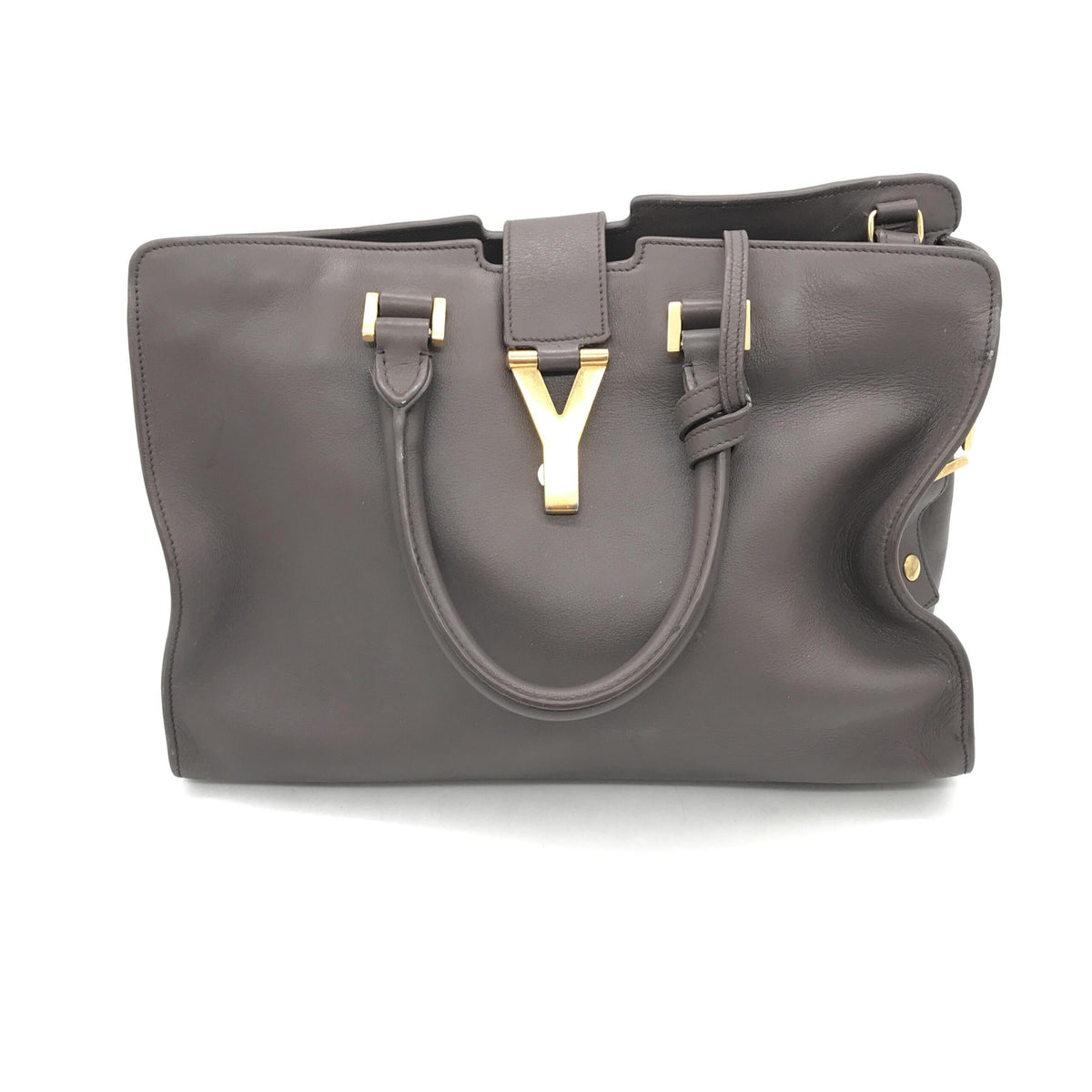 Grey Leather Petis Cabas Tote With Gold Hardware