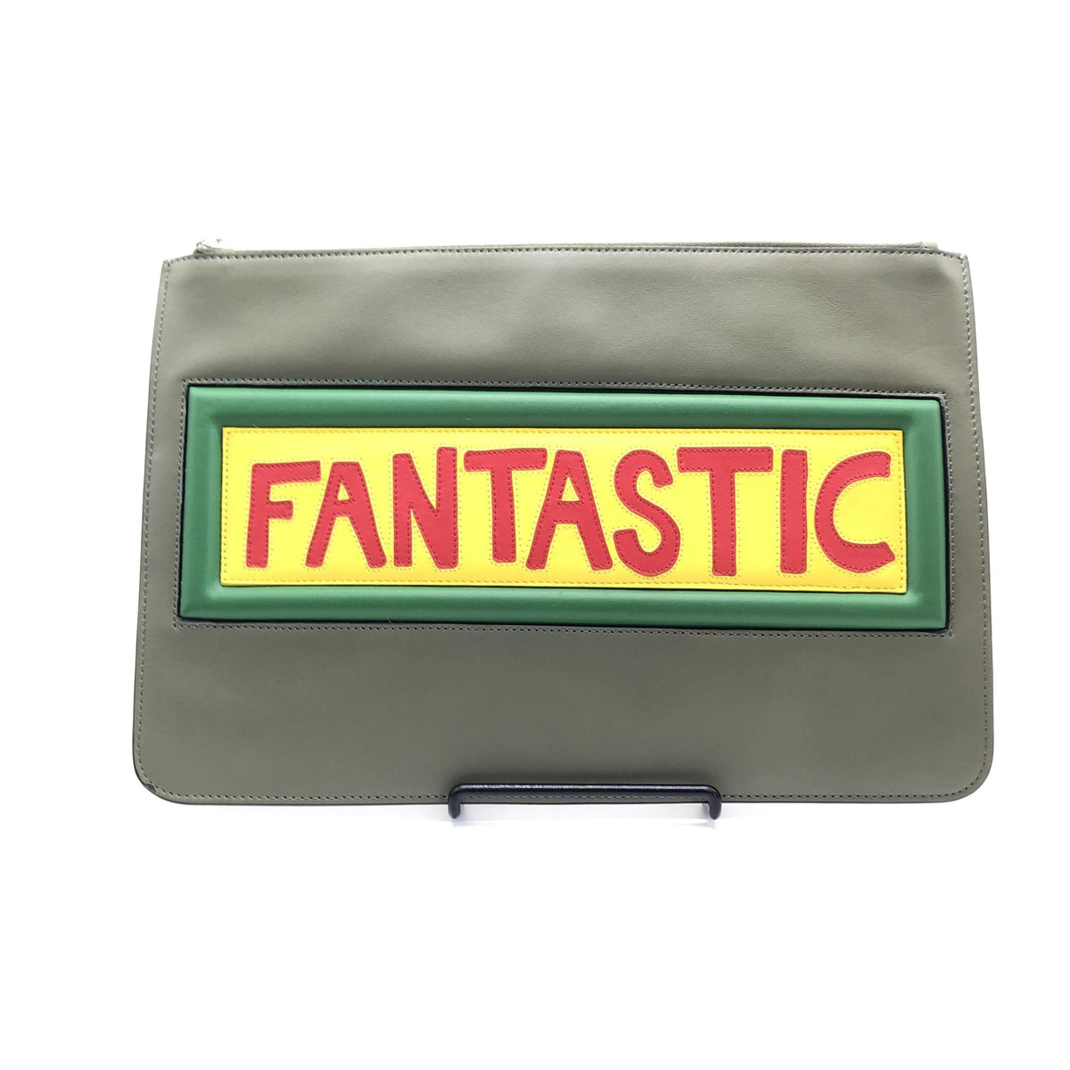 Moss Green Leather Clutch With Logo