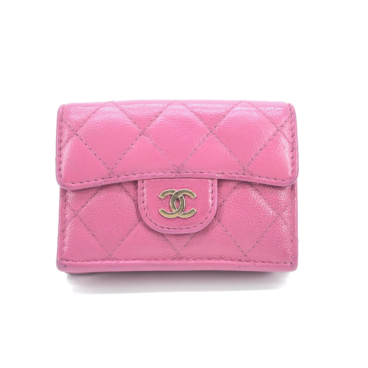 Pink Leather Quilted Flap Wallet