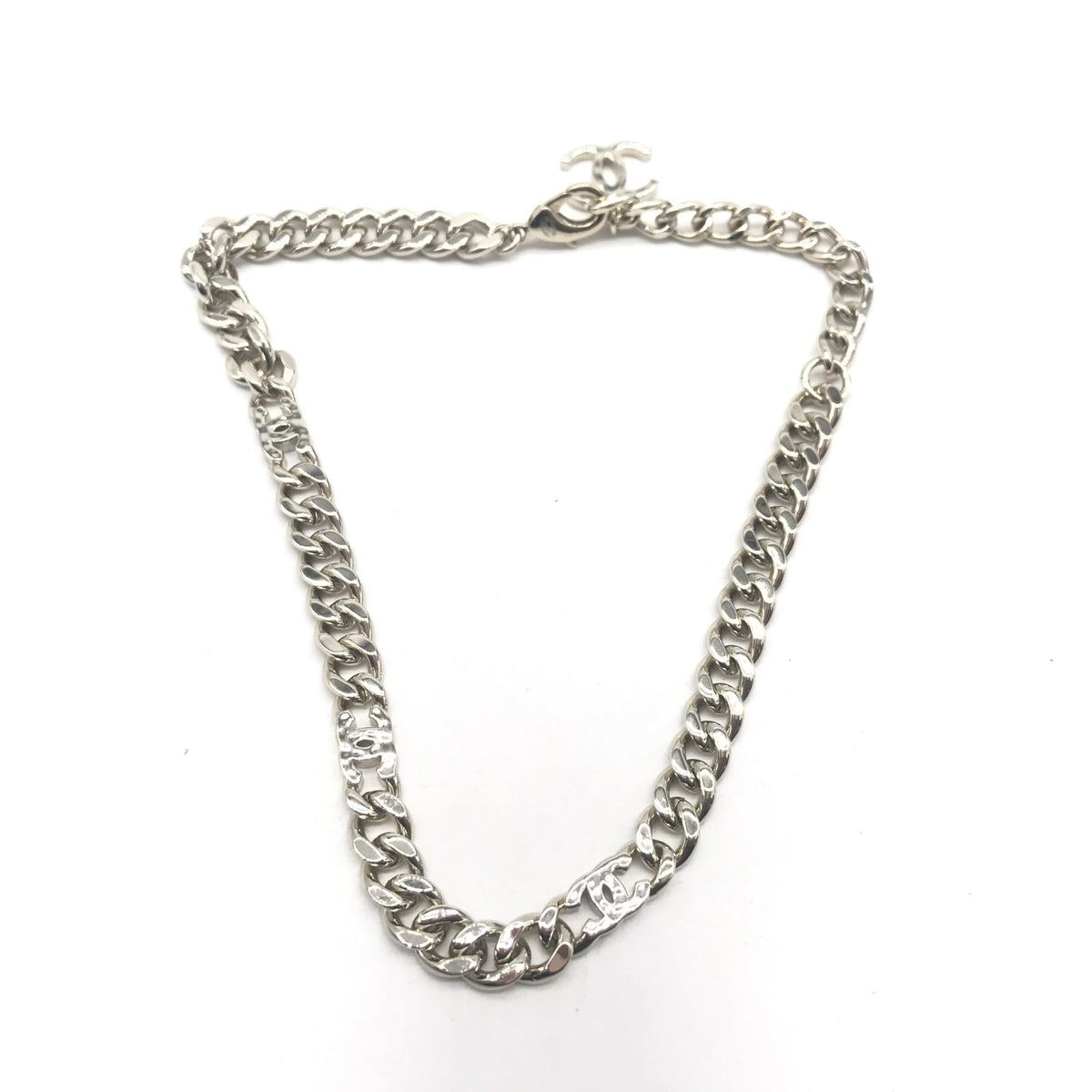 Silver Tone Curb Chain Link Necklace