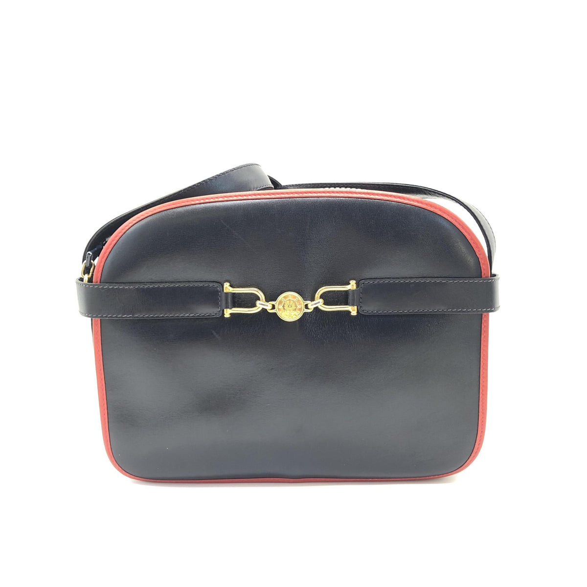 CELINE Shoulder Bag Carriage Hardware Gold Leather Black