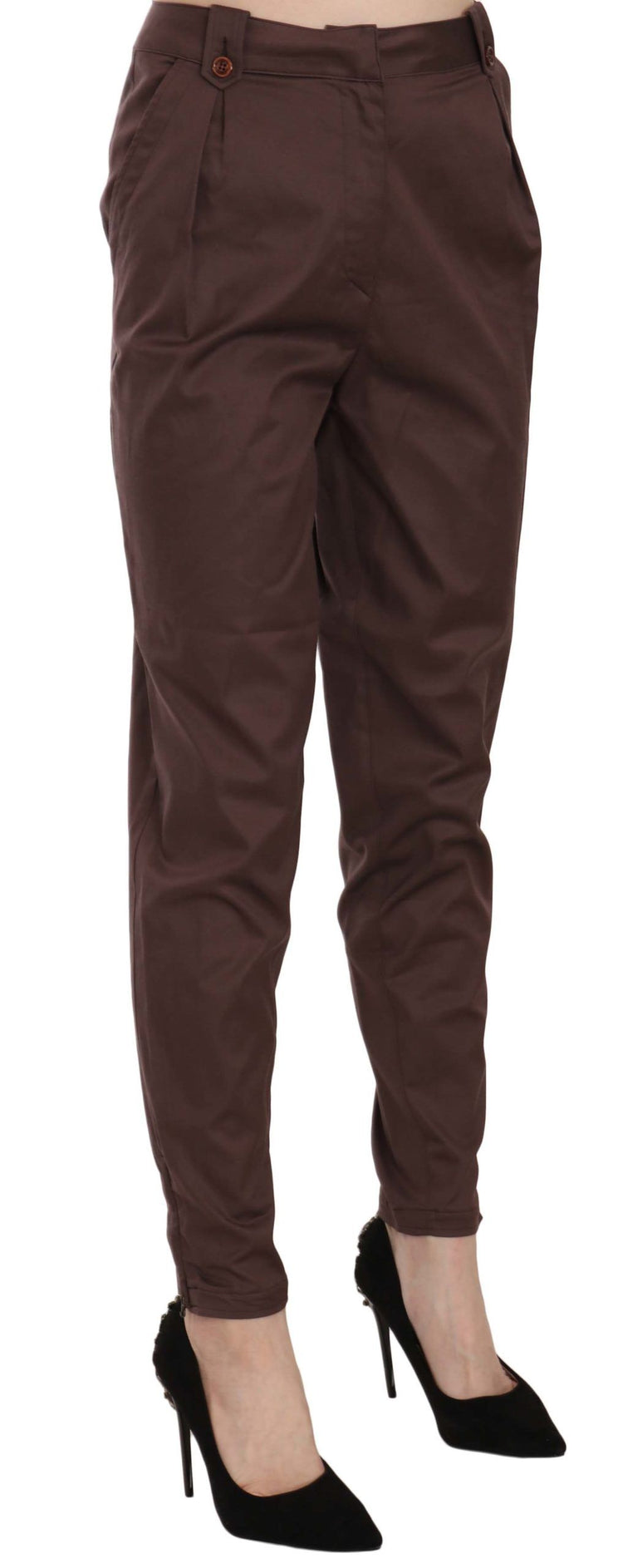 Brown High Waist Tapered Formal Trousers Pants